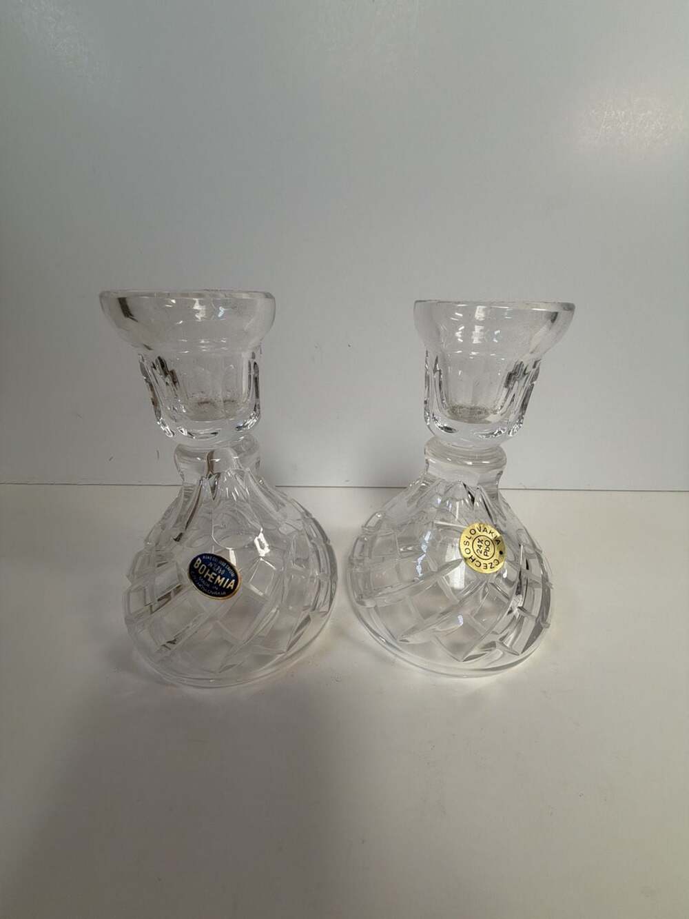 Vintage Bohemia‎ 24% PbO Lead Crystal Candlestick Holders Set